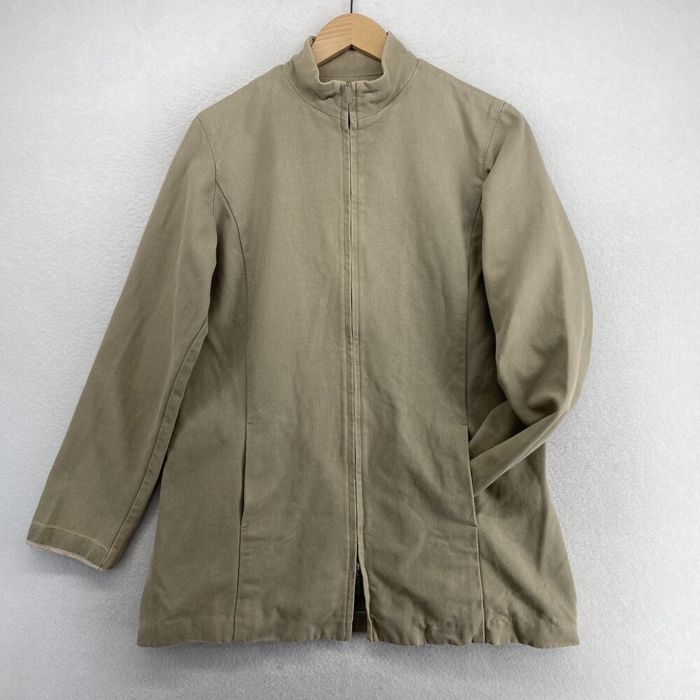 EILEEN FISHER Jacket S Cotton Canvas Blazer Full Zip Mock Neck Beige USA VTG